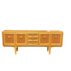 Mid Century Modern Oak Credenza / Sideboard with Paneled Doors and Sculpted Base
