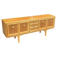 Mid Century Modern Oak Credenza / Sideboard with Paneled Doors and Sculpted Base