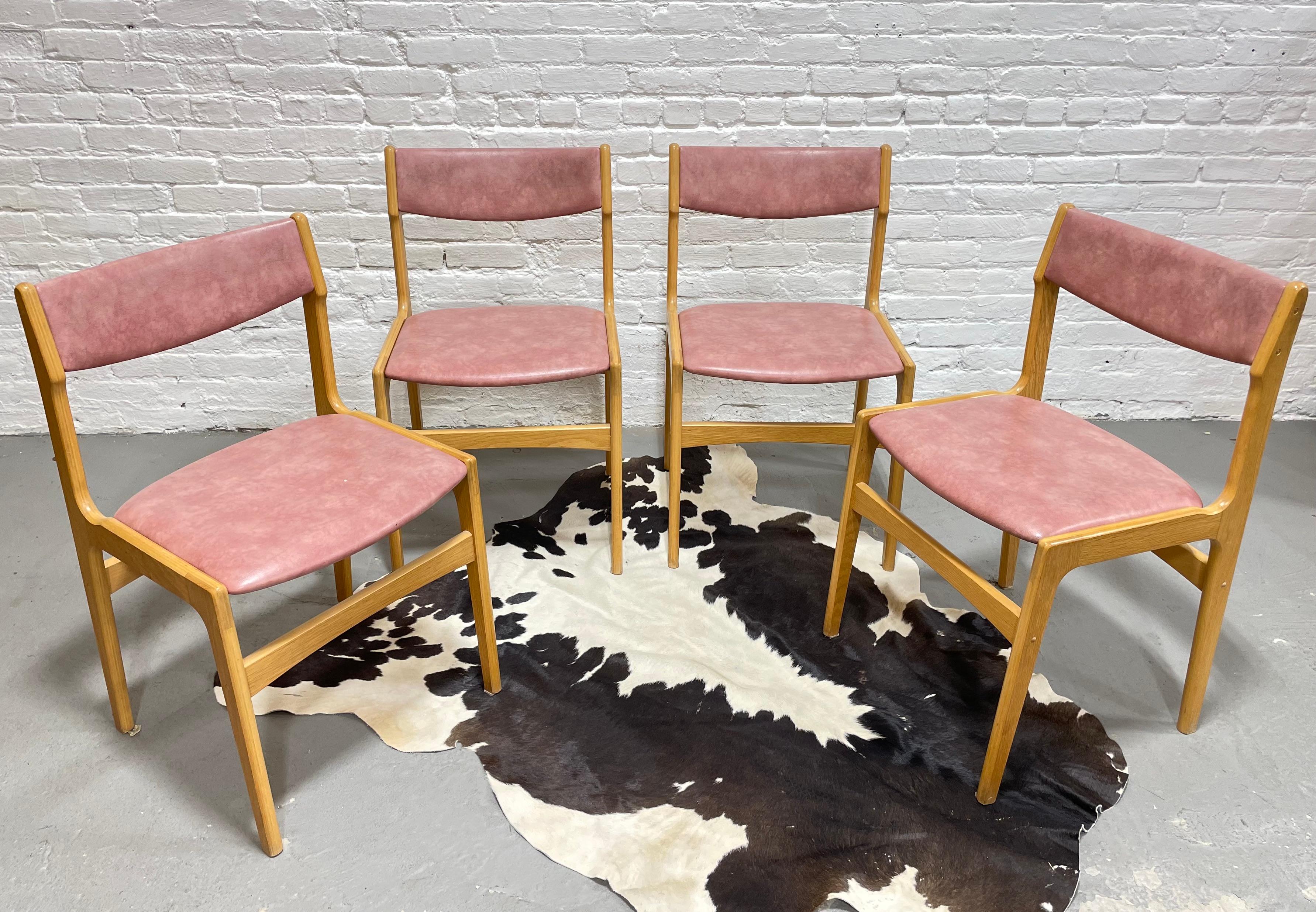 Mid-Century Modern Mid Century MODERN Oak DINING CHAIRS Pink Upholstery, Set of 4 For Sale