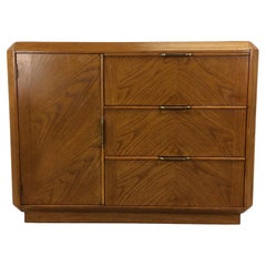 Vintage Mid Century Modern Oak Dry Bar with Brass Accents