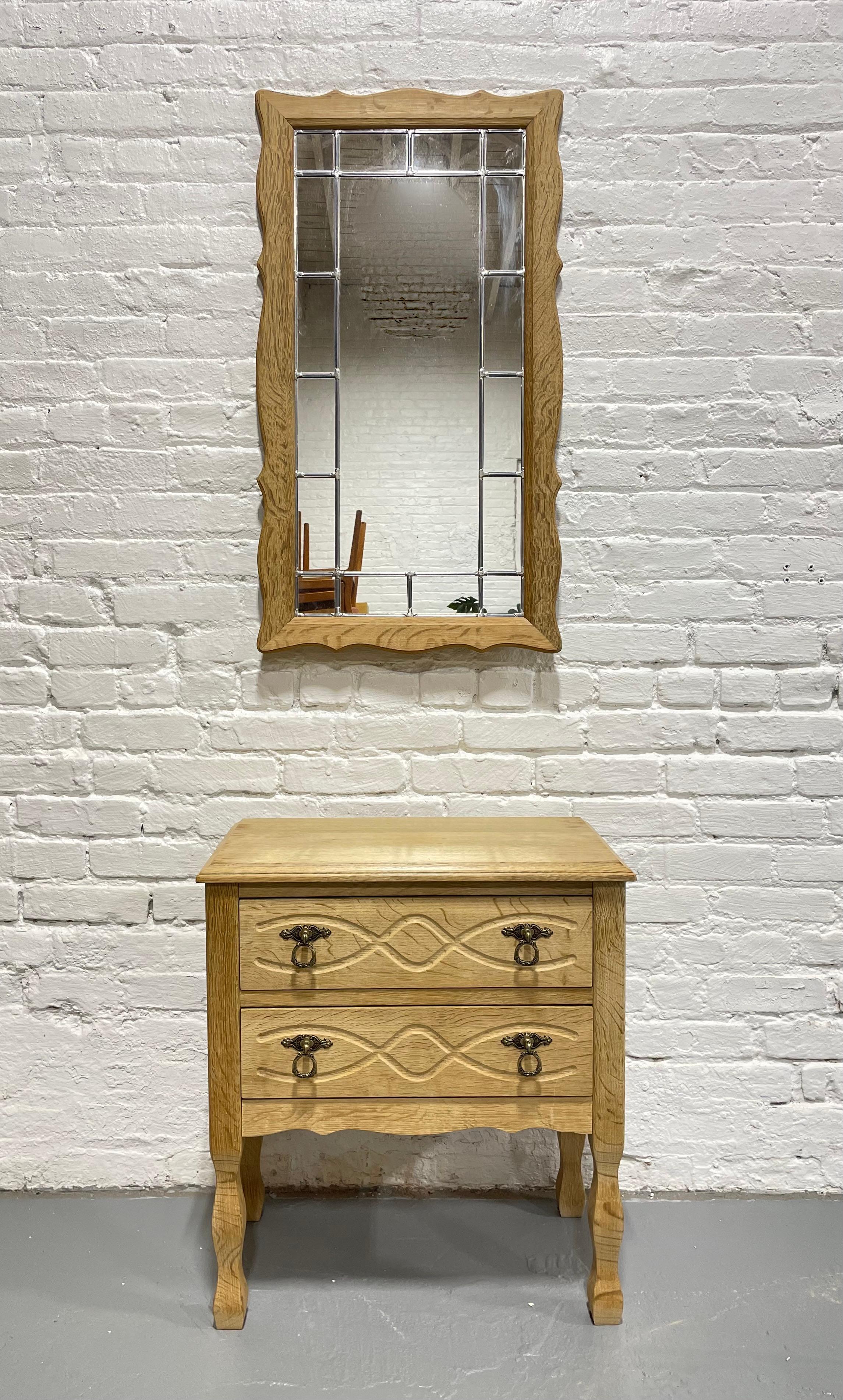 Mid Century Modern quarter-sawn white oak Entryway Cabinet + Mirror set attributed to Henning Kjaernulf.  Transform your foyer or entryway with this perfect pair - hang the mirror above the cabinet or just above the cabinet for a last minute check
