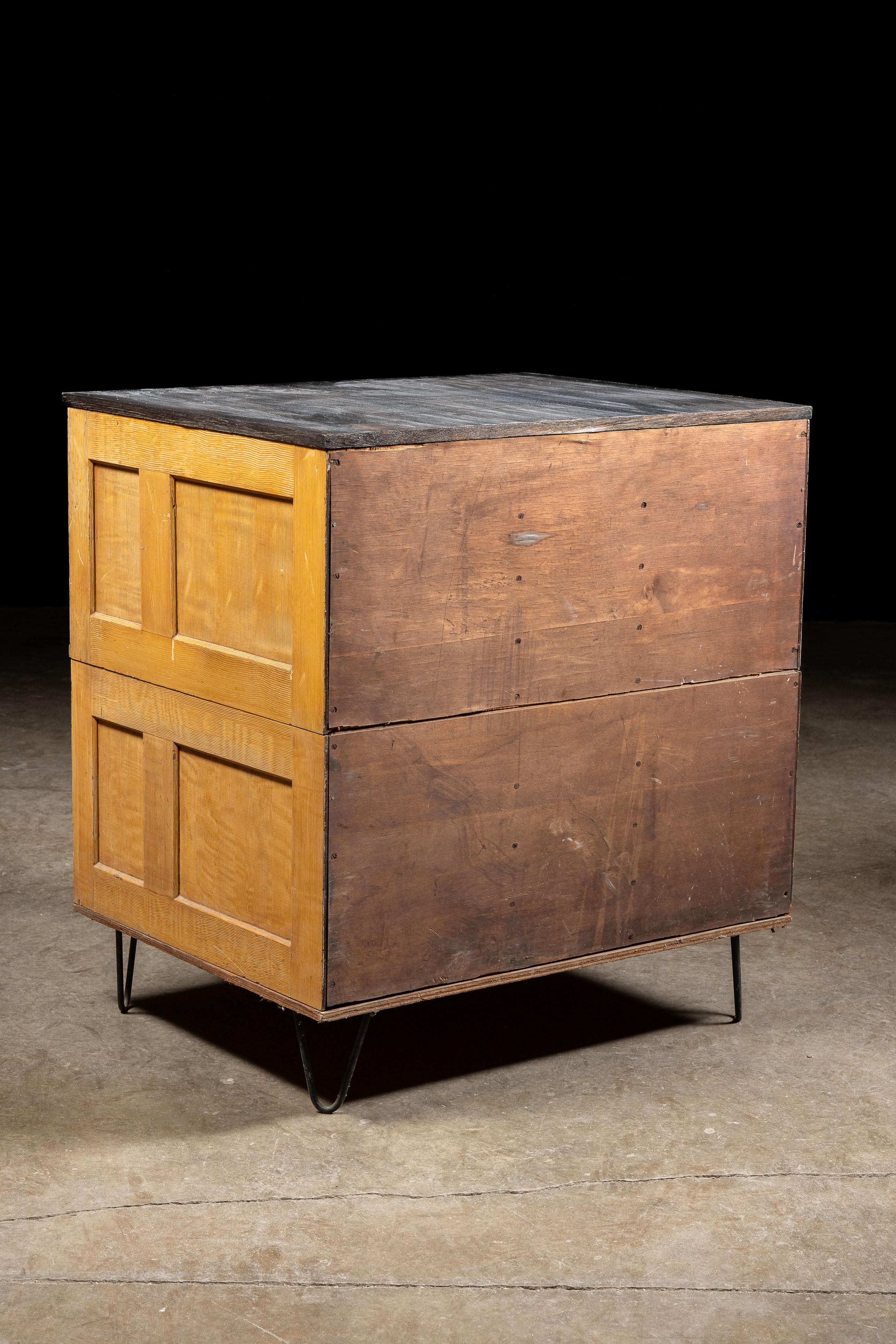 20th Century Mid-Century Modern Oak Flat File Cabinet with Japanned Hardware For Sale