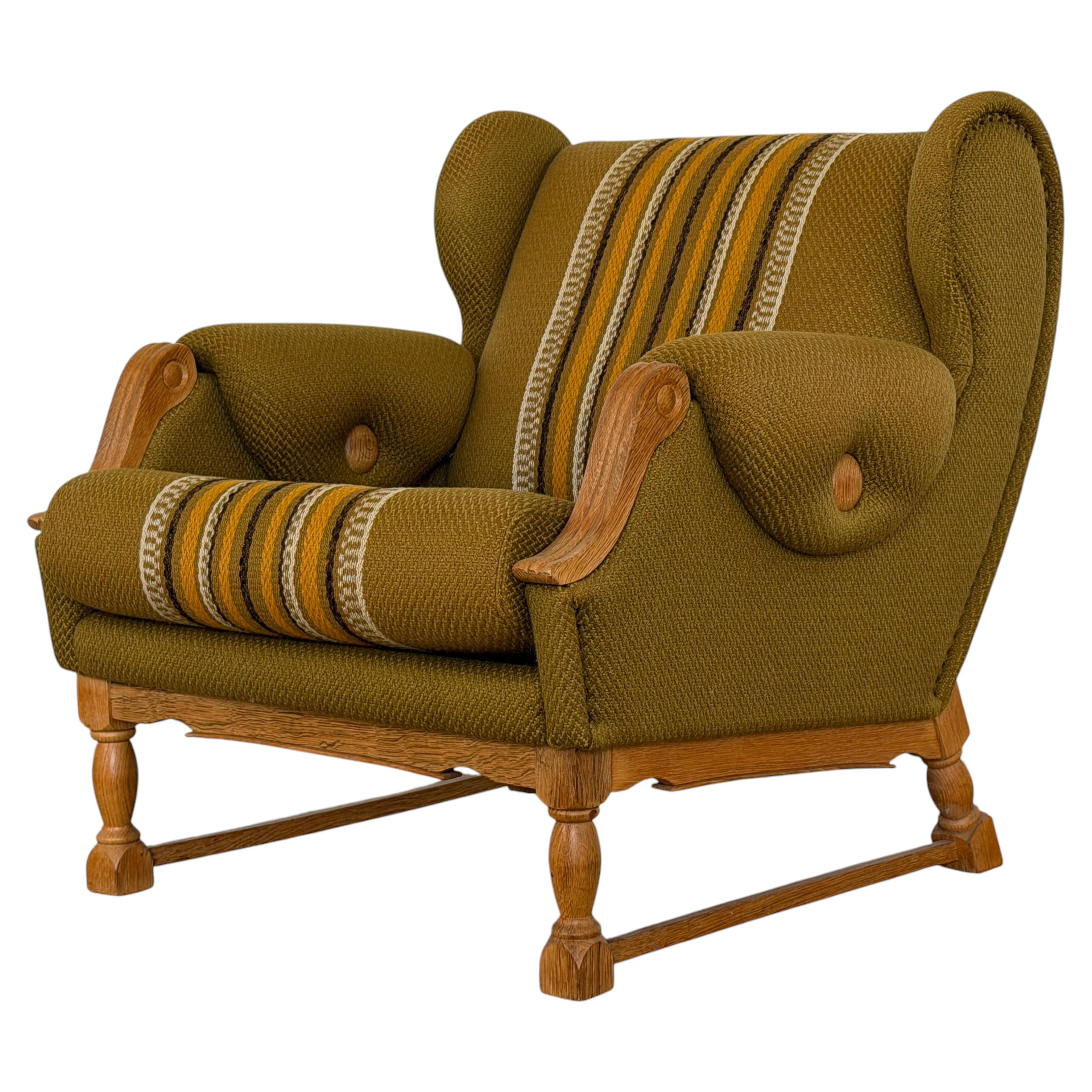 Mid Century Modern, Oak Lounge Chair in Olive Wool, 1960s