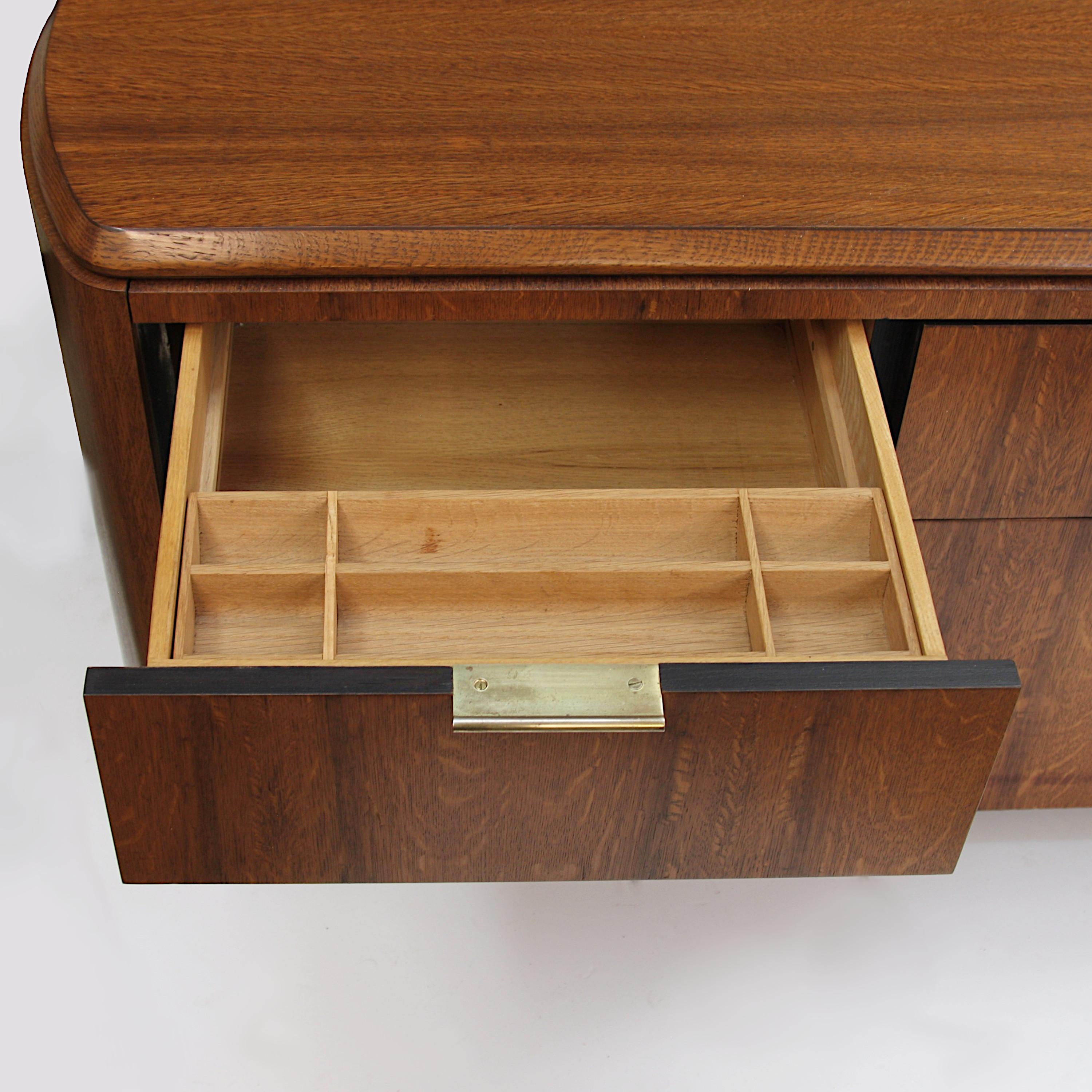 Mid Century Modern Oak & Marble Executive Desk & Credenza Office Set by Dunbar 3