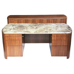Mid Century Modern Oak & Marble Executive Desk & Credenza Office Set by Dunbar