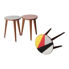 Mid-Century Modern Oak Melamine Multicolored Side Tables, Czech Republic, 1960