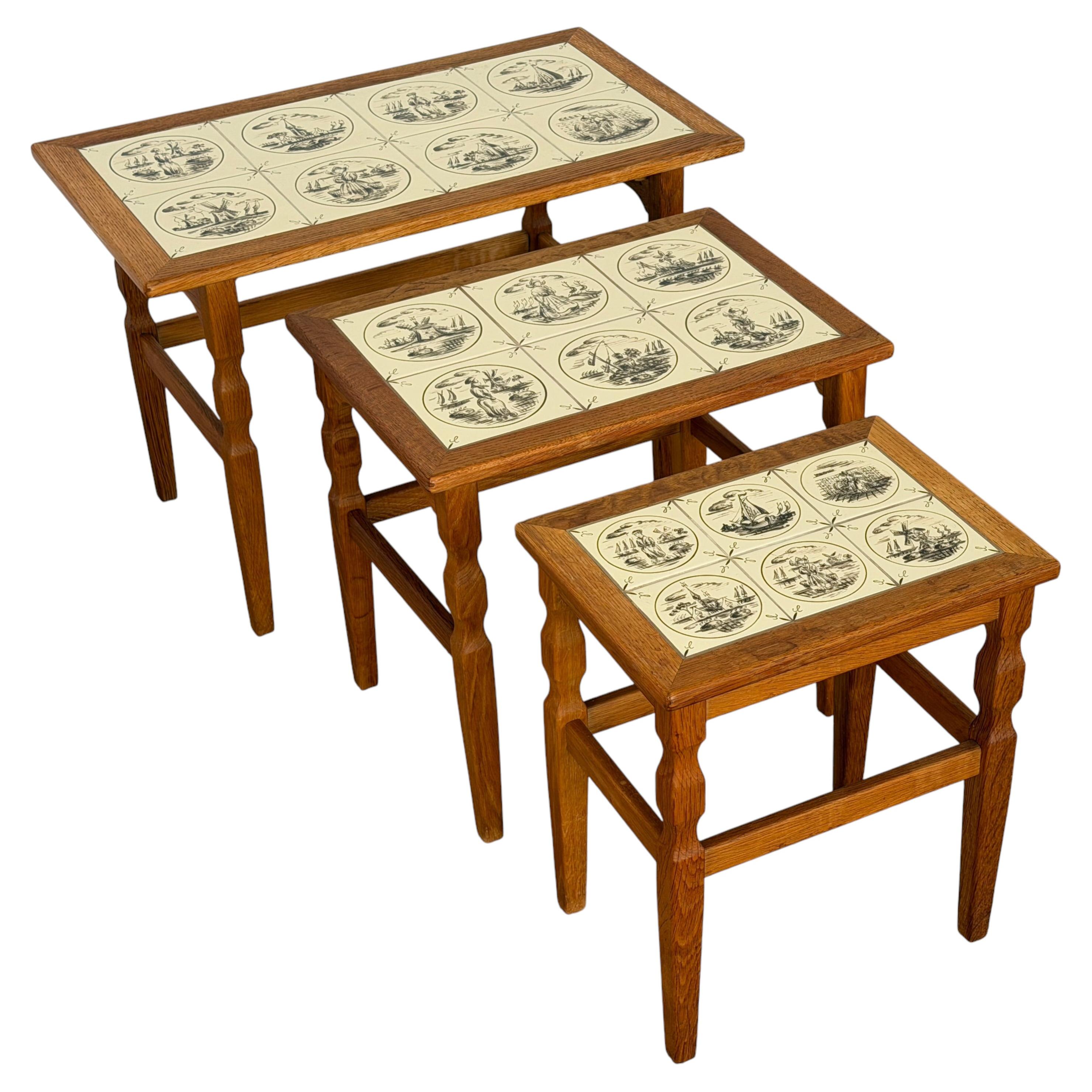 Mid Century Modern, Oak Nesting Tables by Henning Kjærnulf, Denmark, 1960s