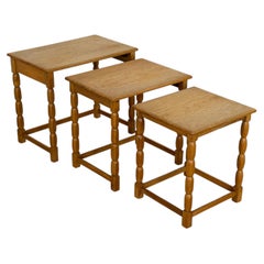 Mid Century Modern Oak Nesting Tables, Kjærnulf-Style, Denmark, 1970s