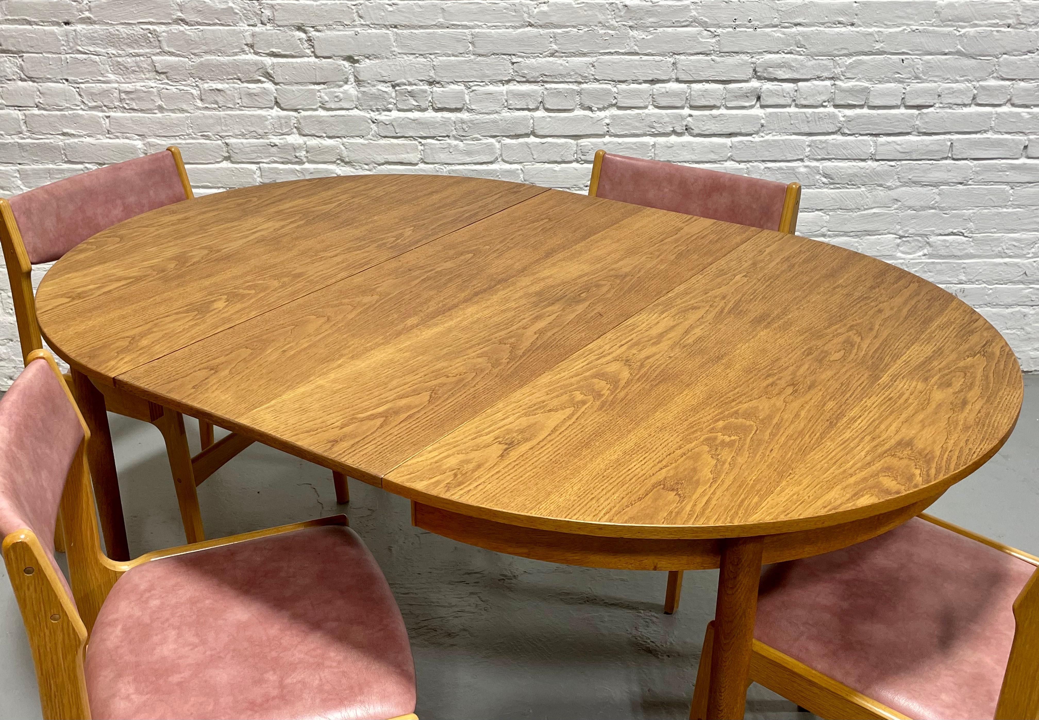 Wood Mid Century MODERN Oak ROUND to OVAL Dining Table, Made in Denmark, c. 1960's