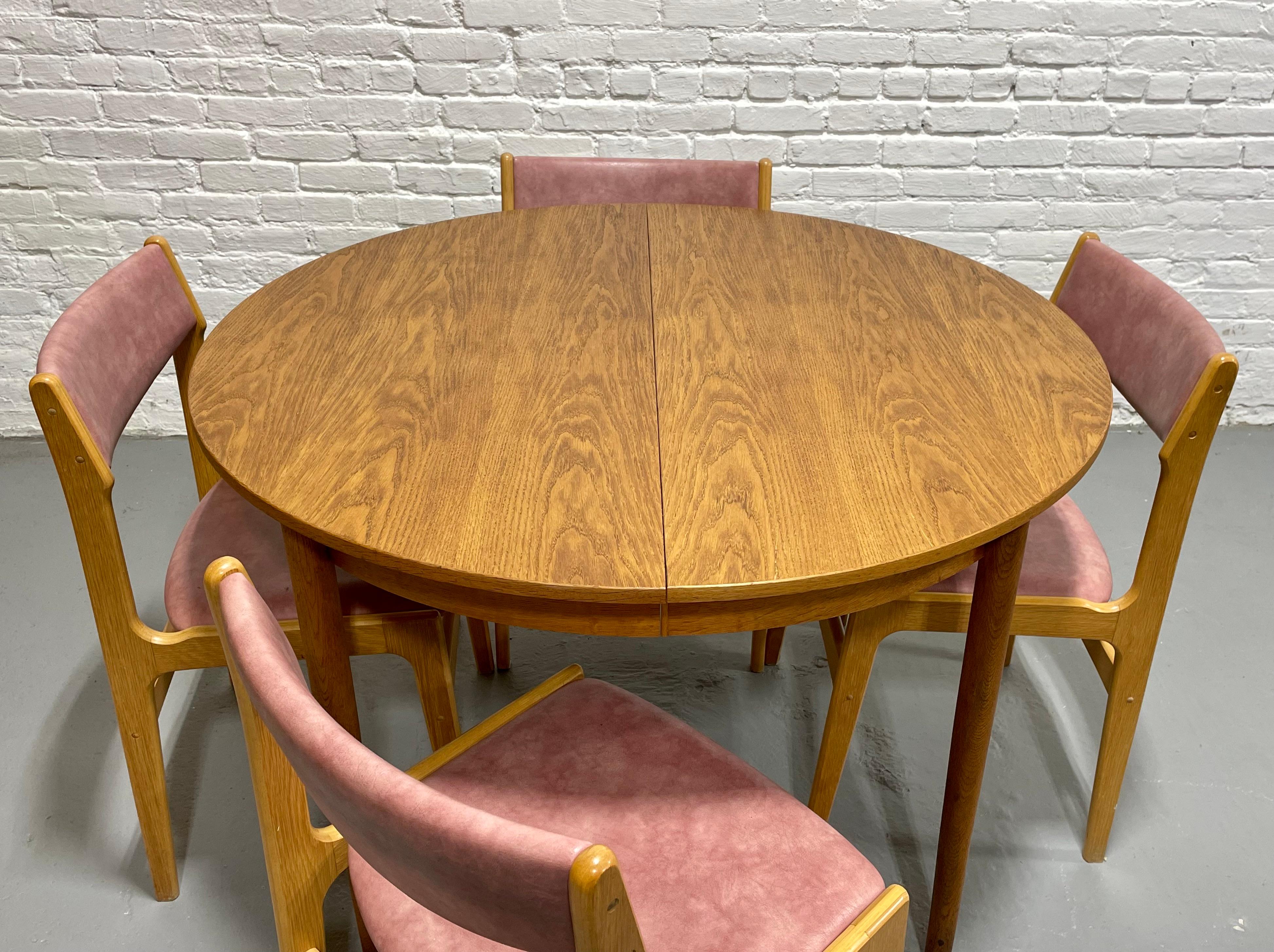 Mid Century MODERN Oak ROUND to OVAL Dining Table, Made in Denmark, c. 1960's 2