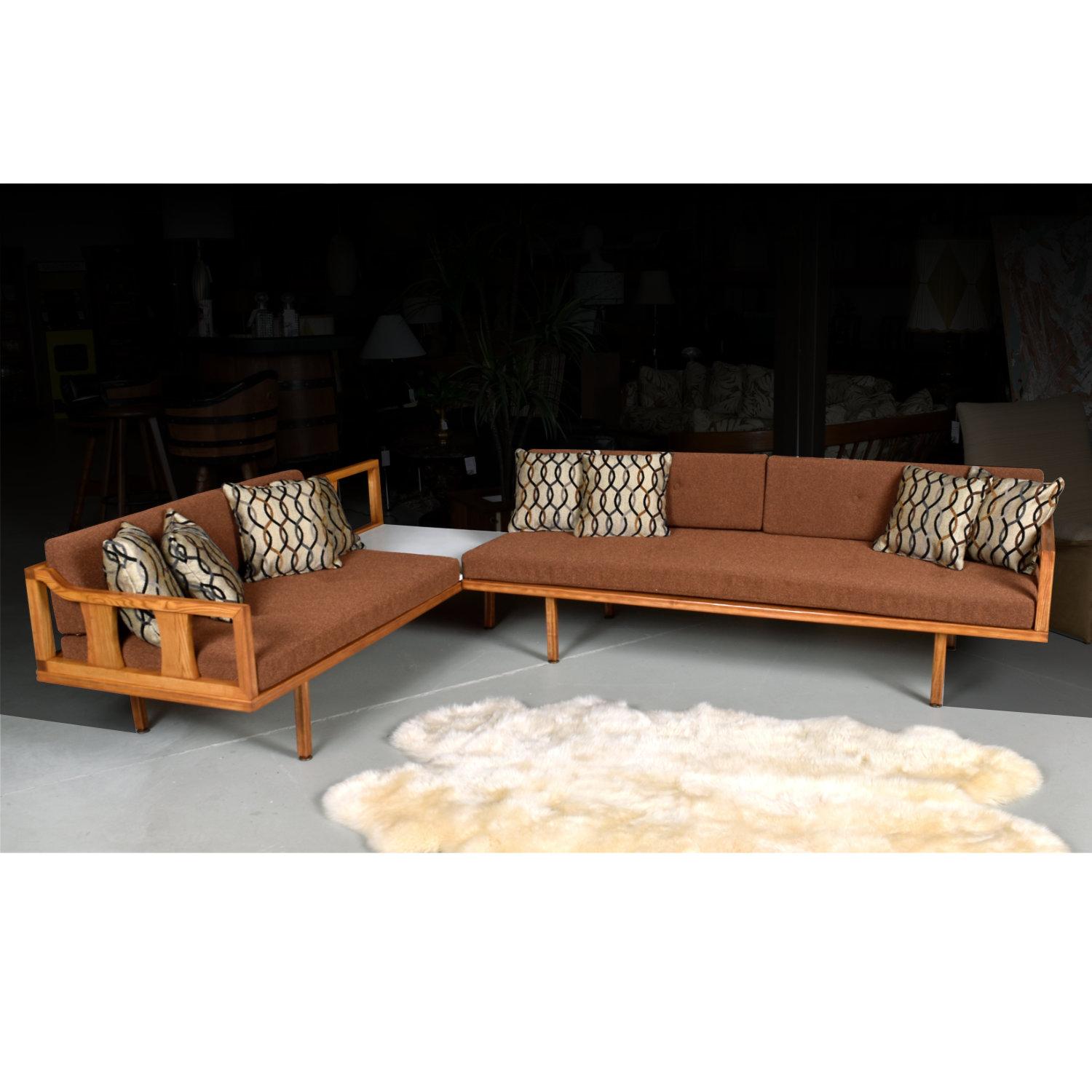 Mid-Century Modern Oak Sectional Sofa Daybed with Reversible End Table 5