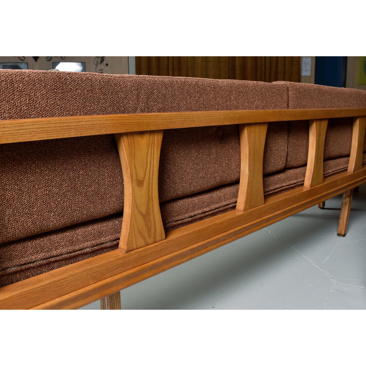 Mid-Century Modern Oak Sectional Sofa Daybed with Reversible End Table 11