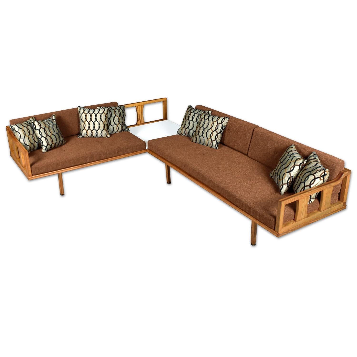 American Mid-Century Modern Oak Sectional Sofa Daybed with Reversible End Table