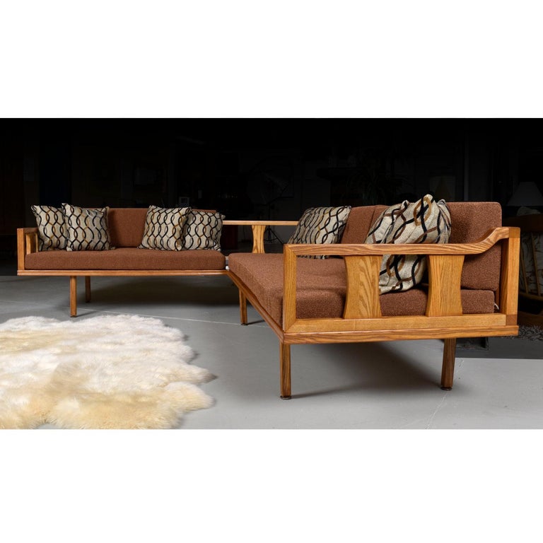 MidCentury Modern Oak Sectional Sofa Daybed with Reversible End Table