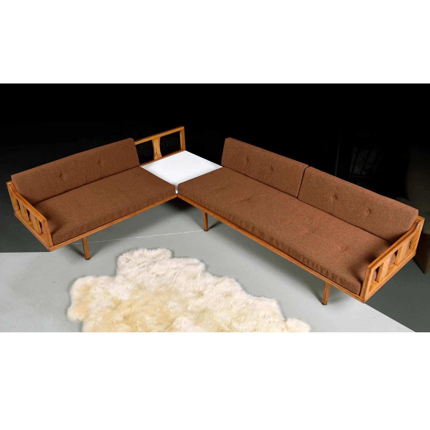 Mid-Century Modern Oak Sectional Sofa Daybed with Reversible End Table 1