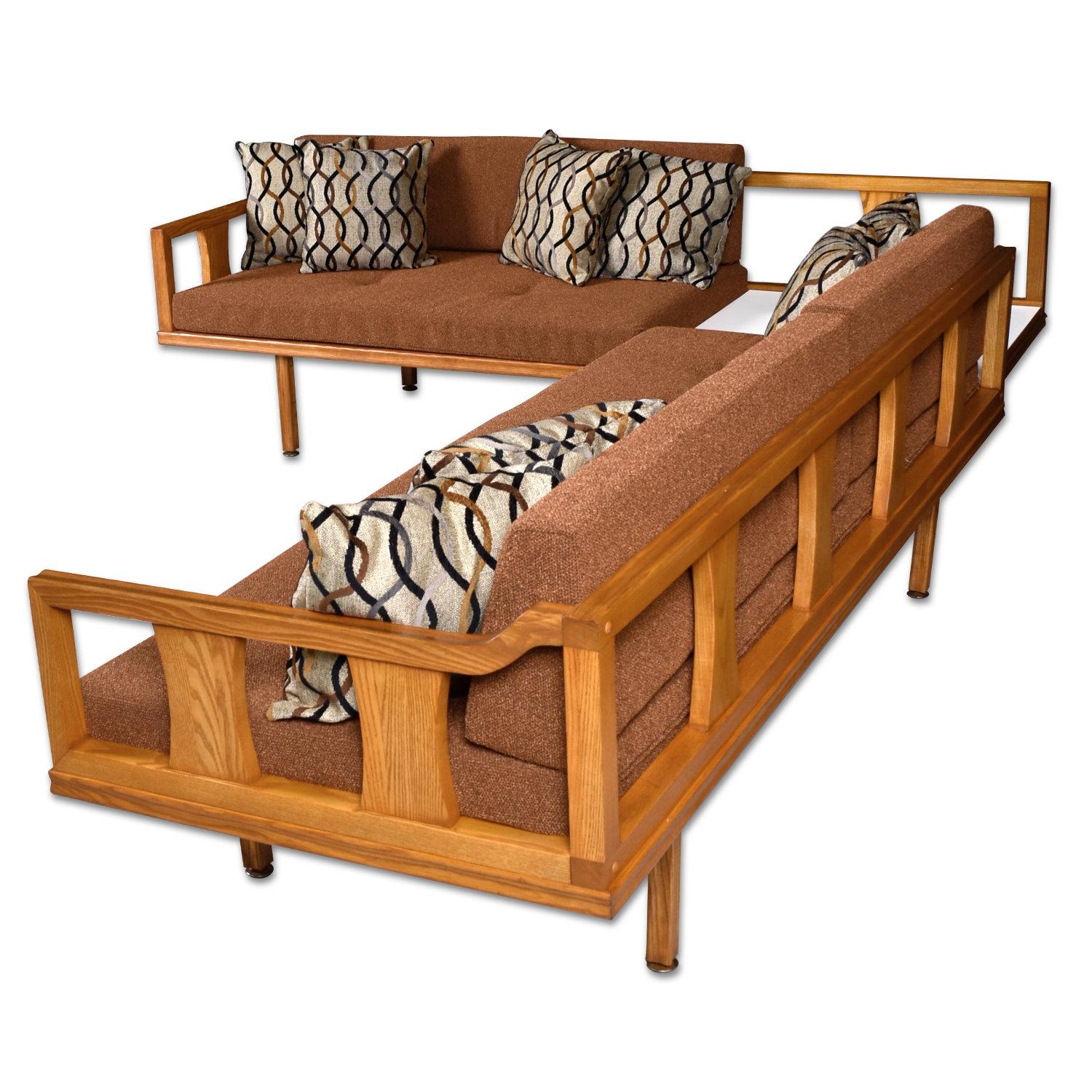 Mid-Century Modern Oak Sectional Sofa Daybed with Reversible End Table 2
