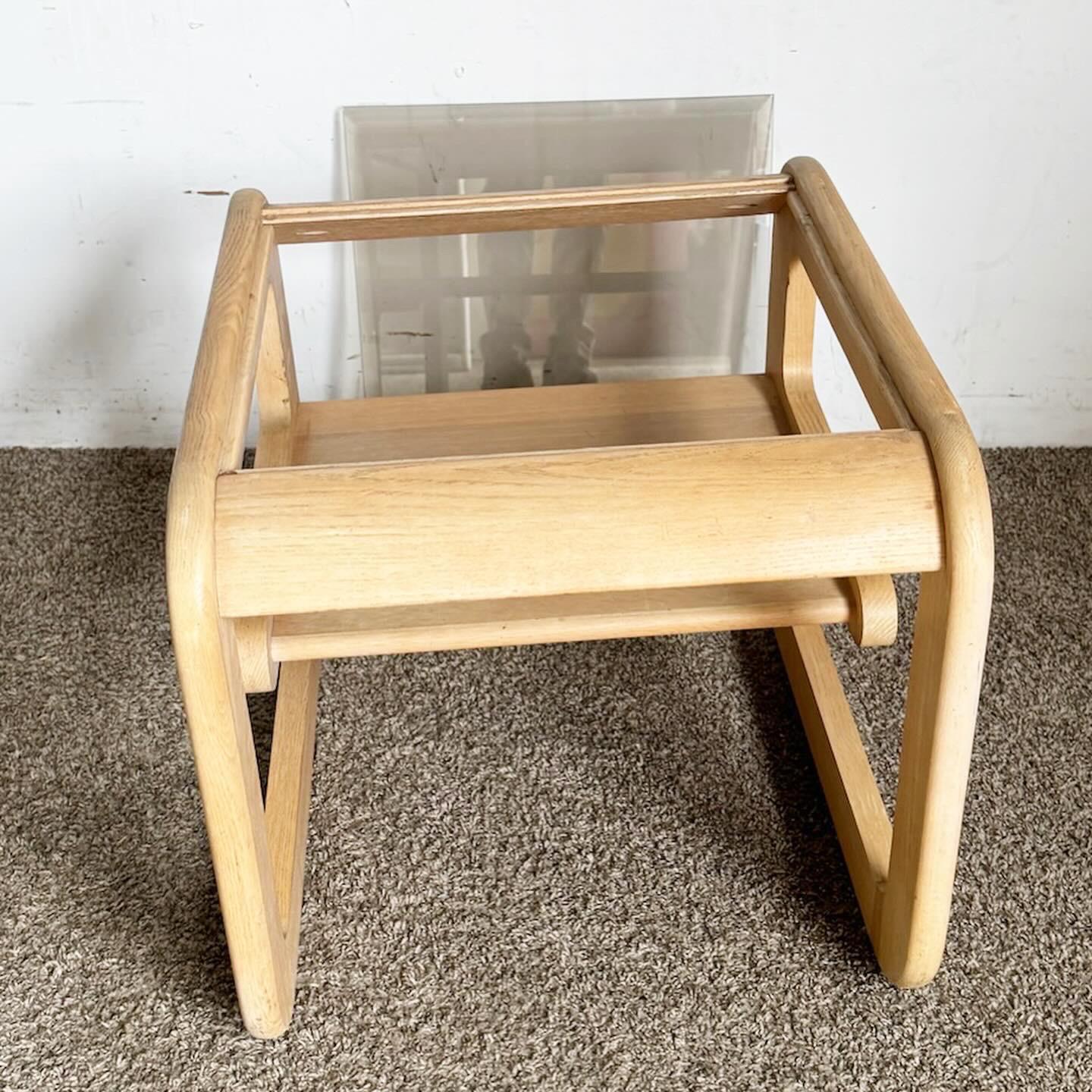 Mid Century Modern Oak Side Table With Smoked Glass Top by Lou Hodges For Sale 4