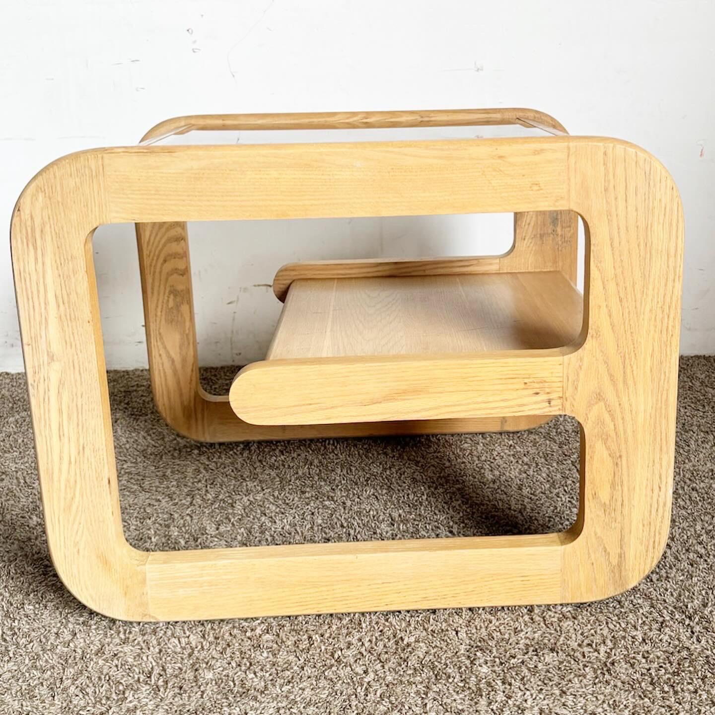 20th Century Mid Century Modern Oak Side Table With Smoked Glass Top by Lou Hodges For Sale