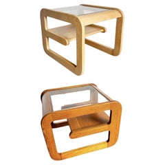 Mid Century Modern Oak Side Tables With Smoked Glass Top by Lou Hodges - A Pair