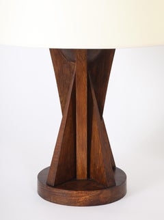Mid-Century Modern Oak Table Lamps, France, 1950s Inverted Triangle