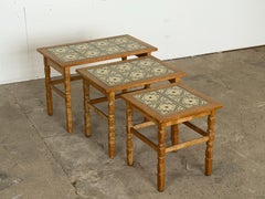 Mid-Century Modern, Oak Tile-Top Nesting Tables, Kjærnulf, Denmark, 1960s