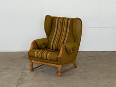 Mid Century Modern, Oak Wingback Lounge Chair in Olive Wool, 1960s