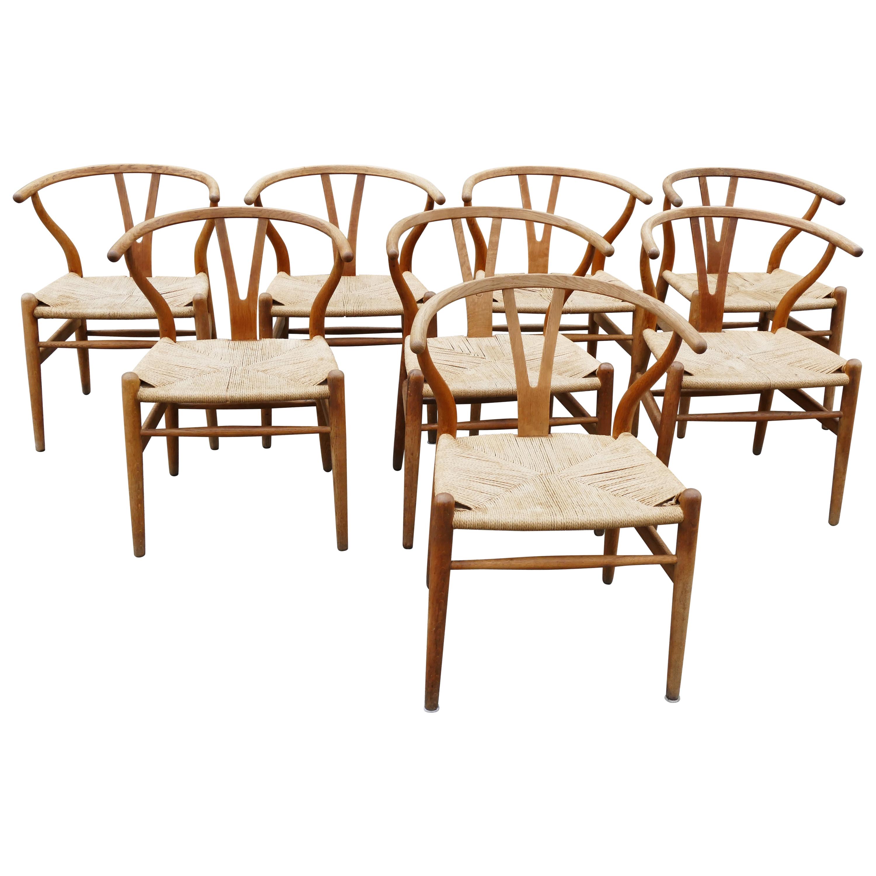 Mid-Century Modern Oak Wishbone Chairs by Hans Wegner