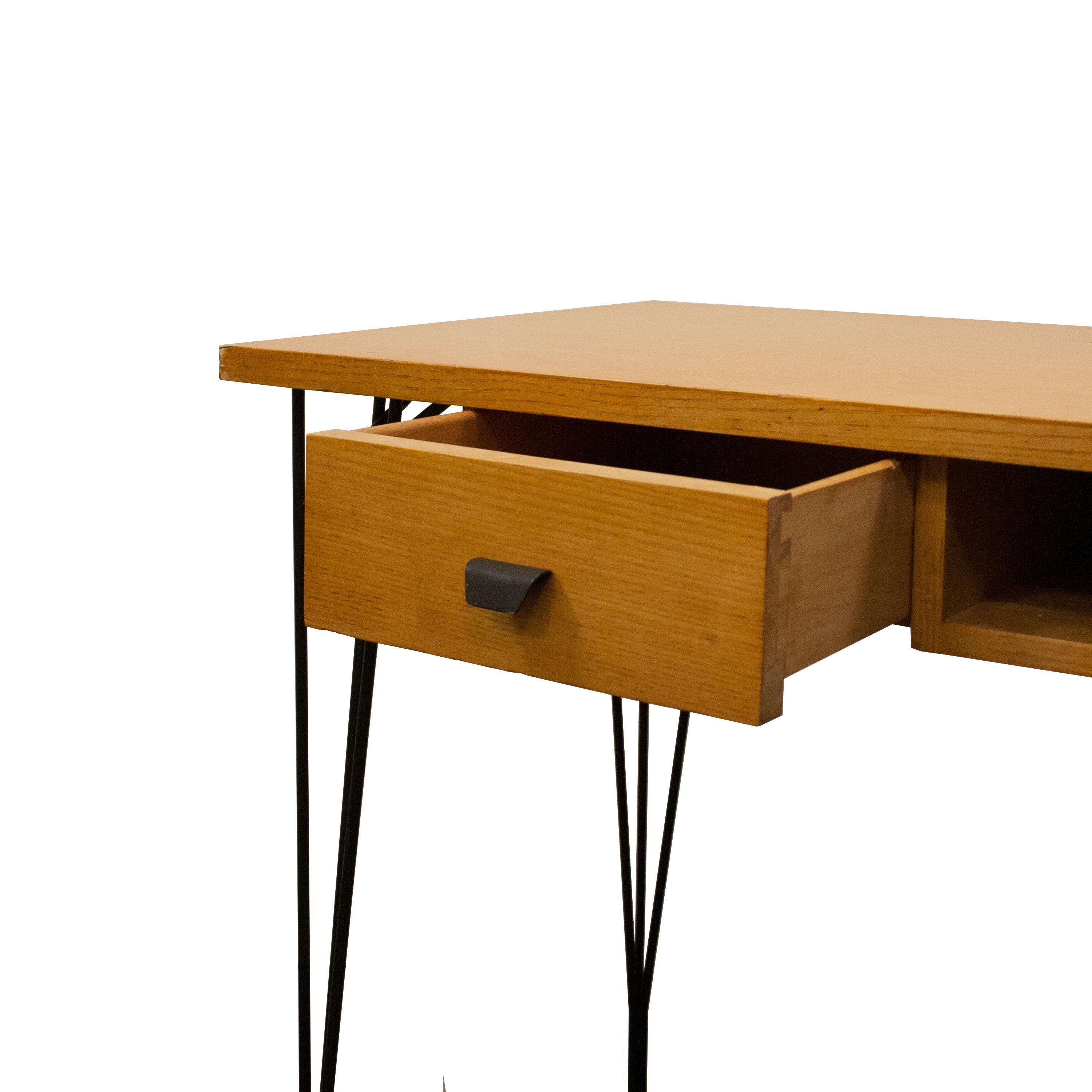 Iron Mid-Century Modern Oak Wood Desk Eddited by ISA Bergamo, Italy, 1950