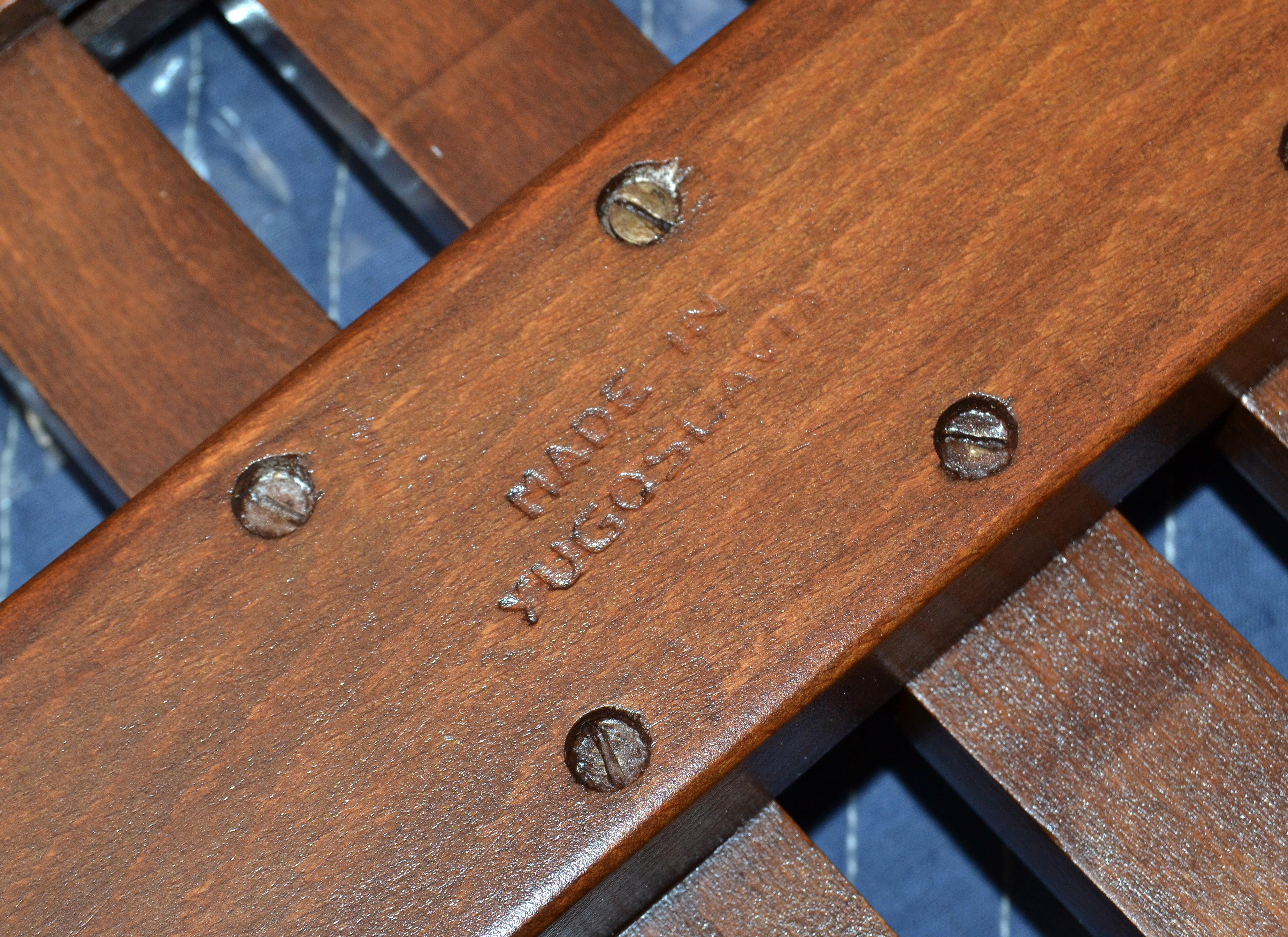 Mid-Century Modern Oak Wood Slat Bench Tapered Legs 5