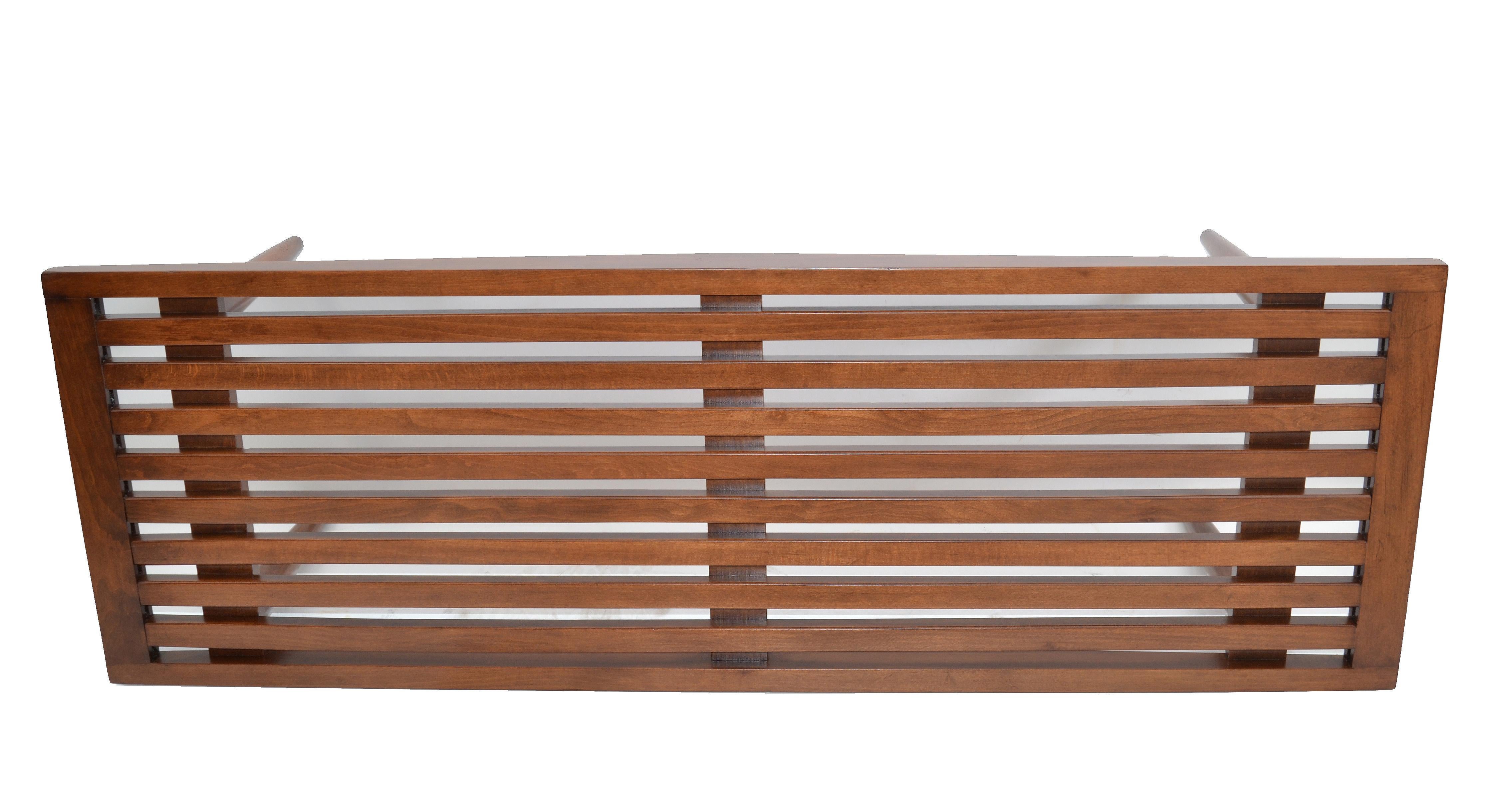 Mid-Century Modern Oak Wood Slat Bench Tapered Legs 3