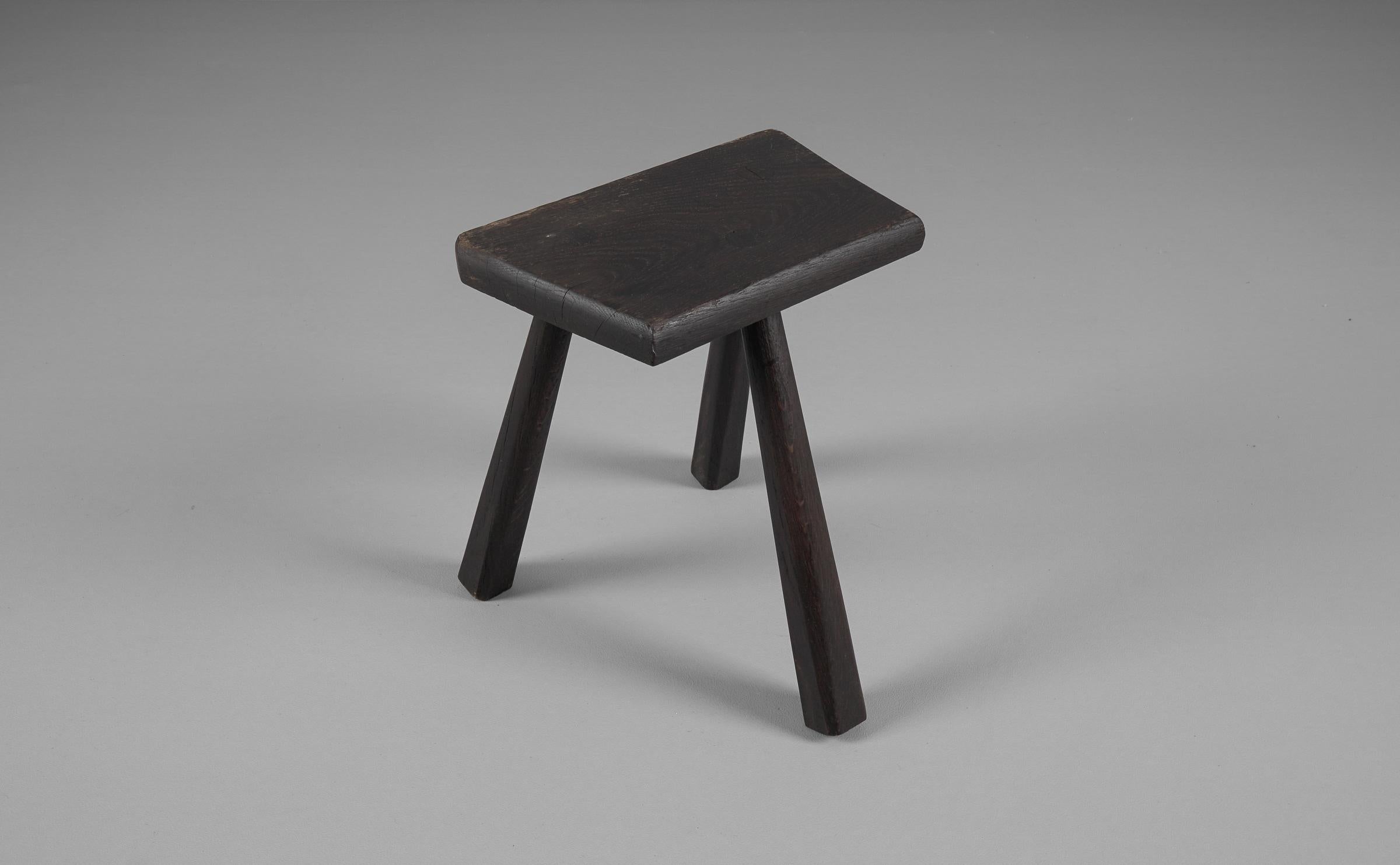 French Provincial Mid-Century Modern oak work stool from the French province, 1960s. For Sale