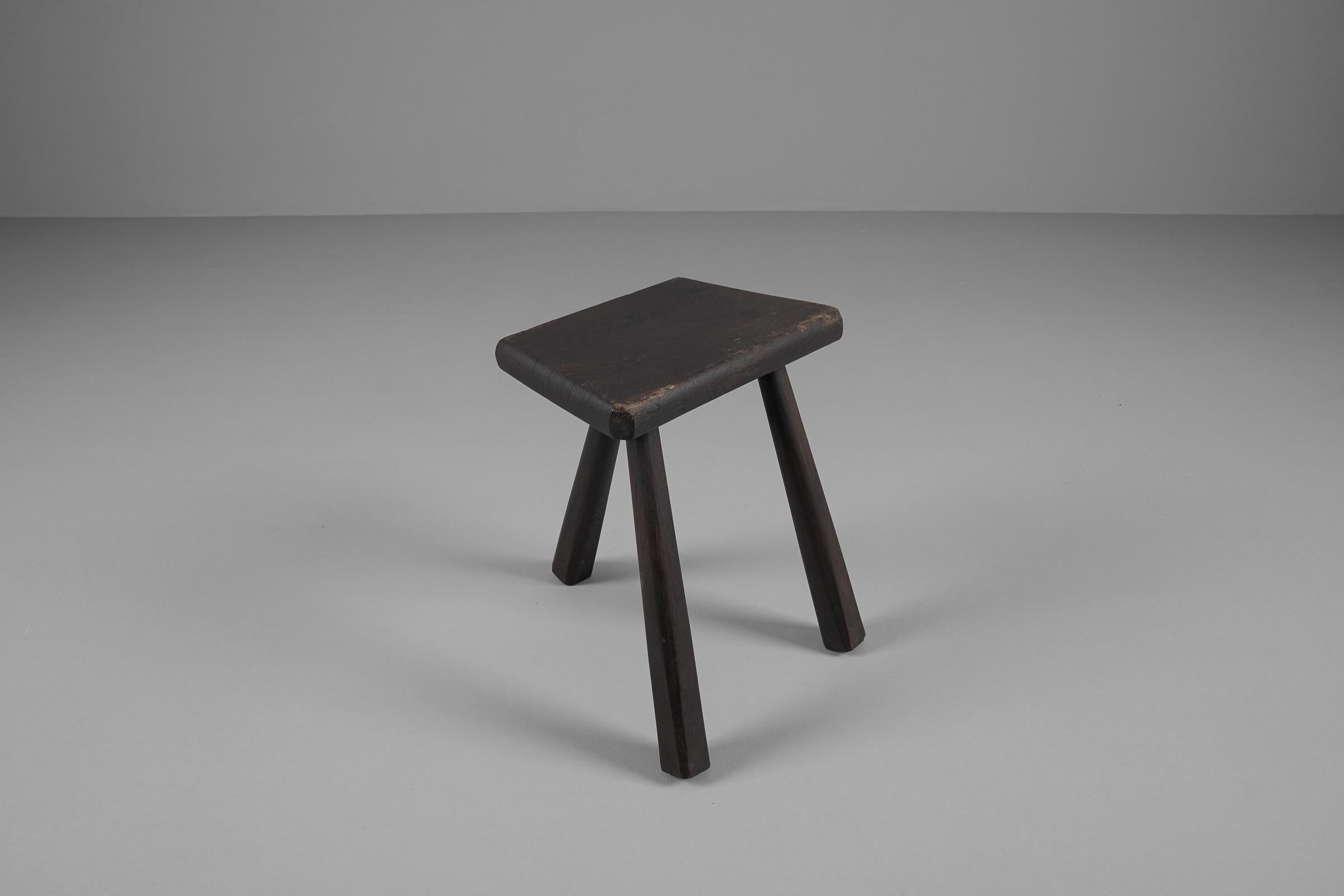 Oak Mid-Century Modern oak work stool from the French province, 1960s. For Sale
