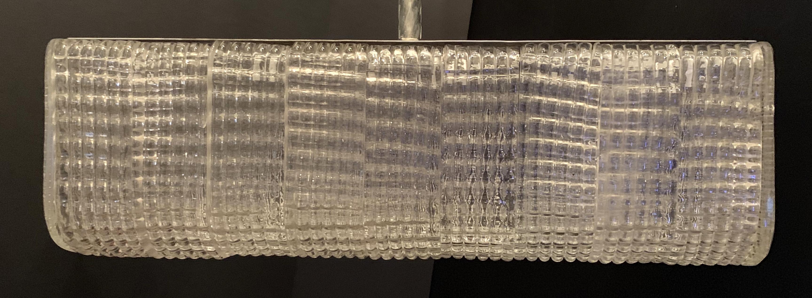 20th Century Mid-Century Modern Oblong Nickel Art Deco Panel Glass Elongated Chandelier