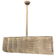 Mid-Century Modern Oblong Nickel Art Deco Panel Glass Elongated Chandelier