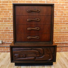 Mid-Century Modern "Oceanic" Tall Walnut Chest of Drawers by Pulaski Furniture