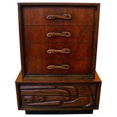 Mid-Century Modern "Oceanic" Tall Walnut Chest of Drawers by Pulaski Furniture