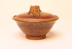 Mid-Century Modern Ochre Studio Pottery Bowl with Lid by Deanna Nichols