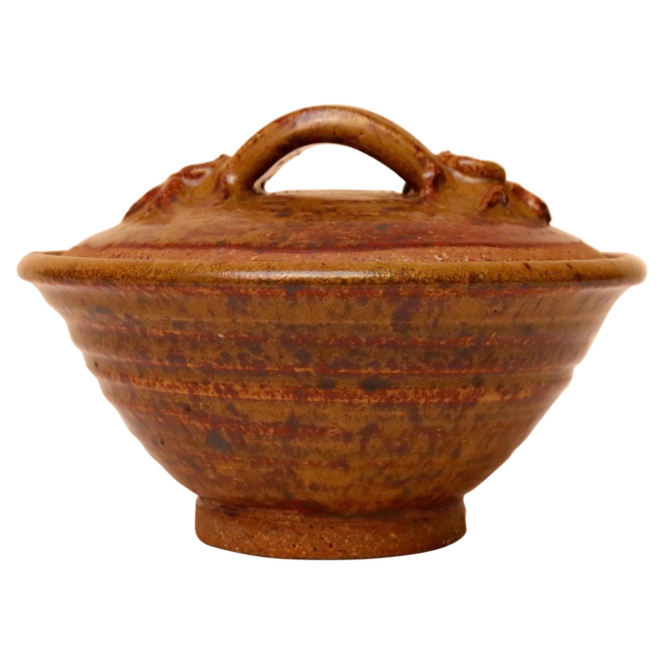 Mid-Century Modern Ochre Studio Pottery Bowl with Lid by Deanna Nichols