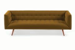 Mid-Century Modern Ochre Velvet Dust Sofa 4-Seat with Wooden Feet