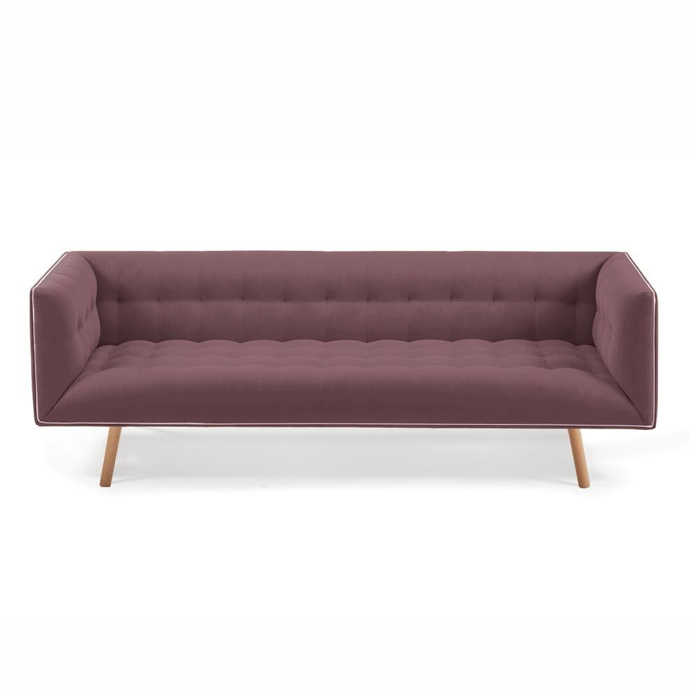 Mid-Century Modern Ocker Samt Staubbeutel Sofa 4-Sitz mit Holzfüßen (Moderne der Mitte des Jahrhunderts) im Angebot