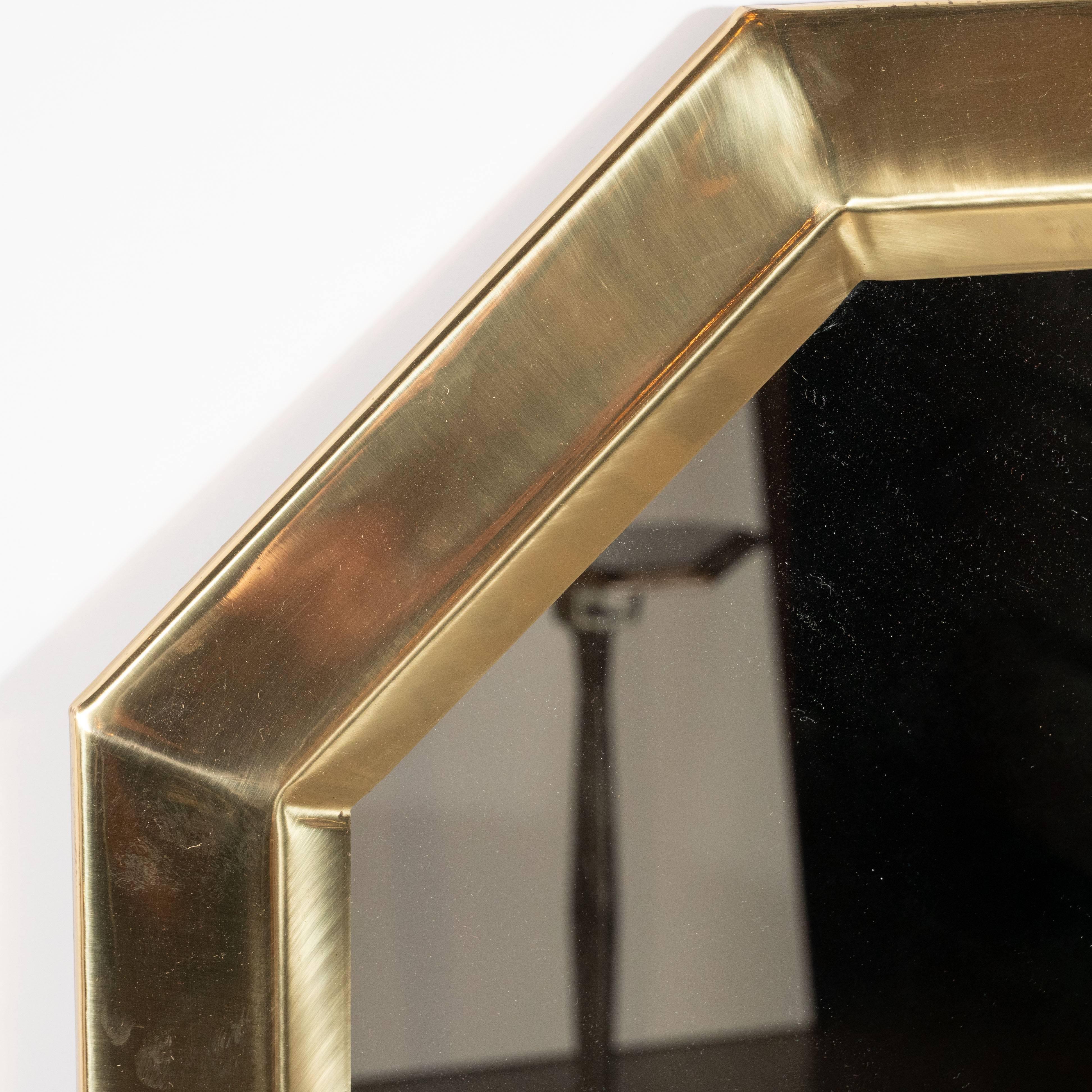 American Mid-Century Modern Octagonal Beveled Brass Mirror