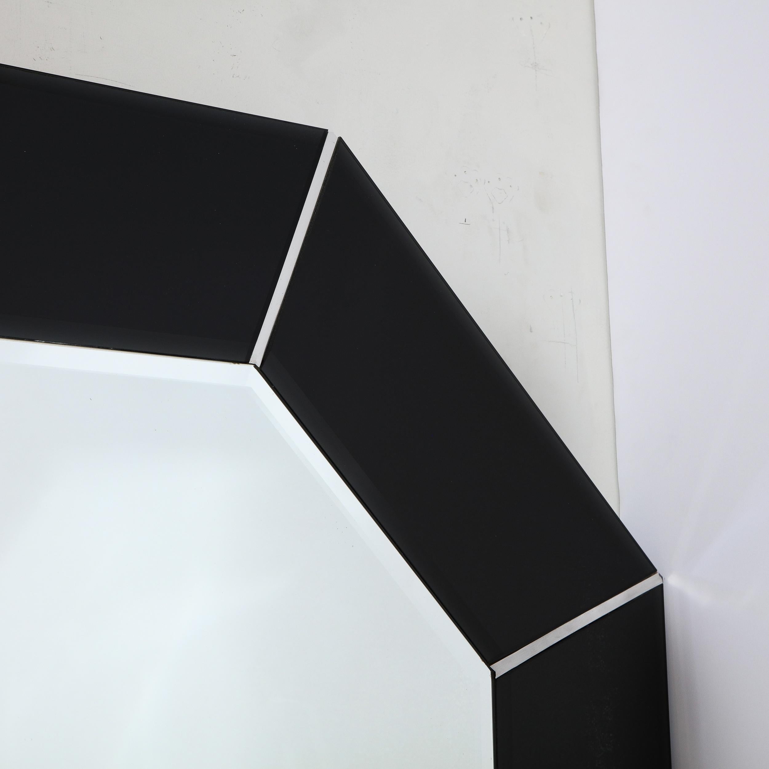 Late 20th Century Mid-Century Modern Octagonal Beveled Smoked Mirror with Brushed Aluminum Inserts
