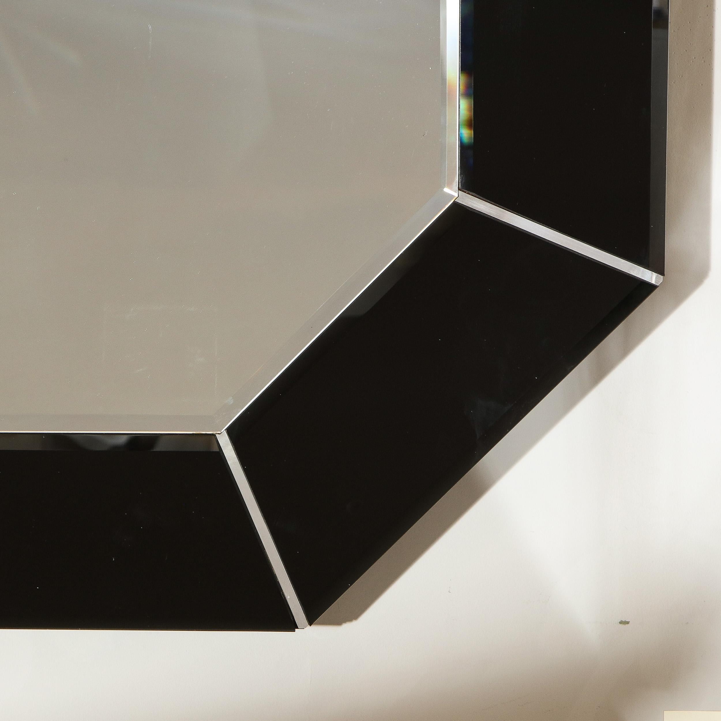 Mid-Century Modern Octagonal Beveled Smoked Mirror with Brushed Aluminum Inserts 1