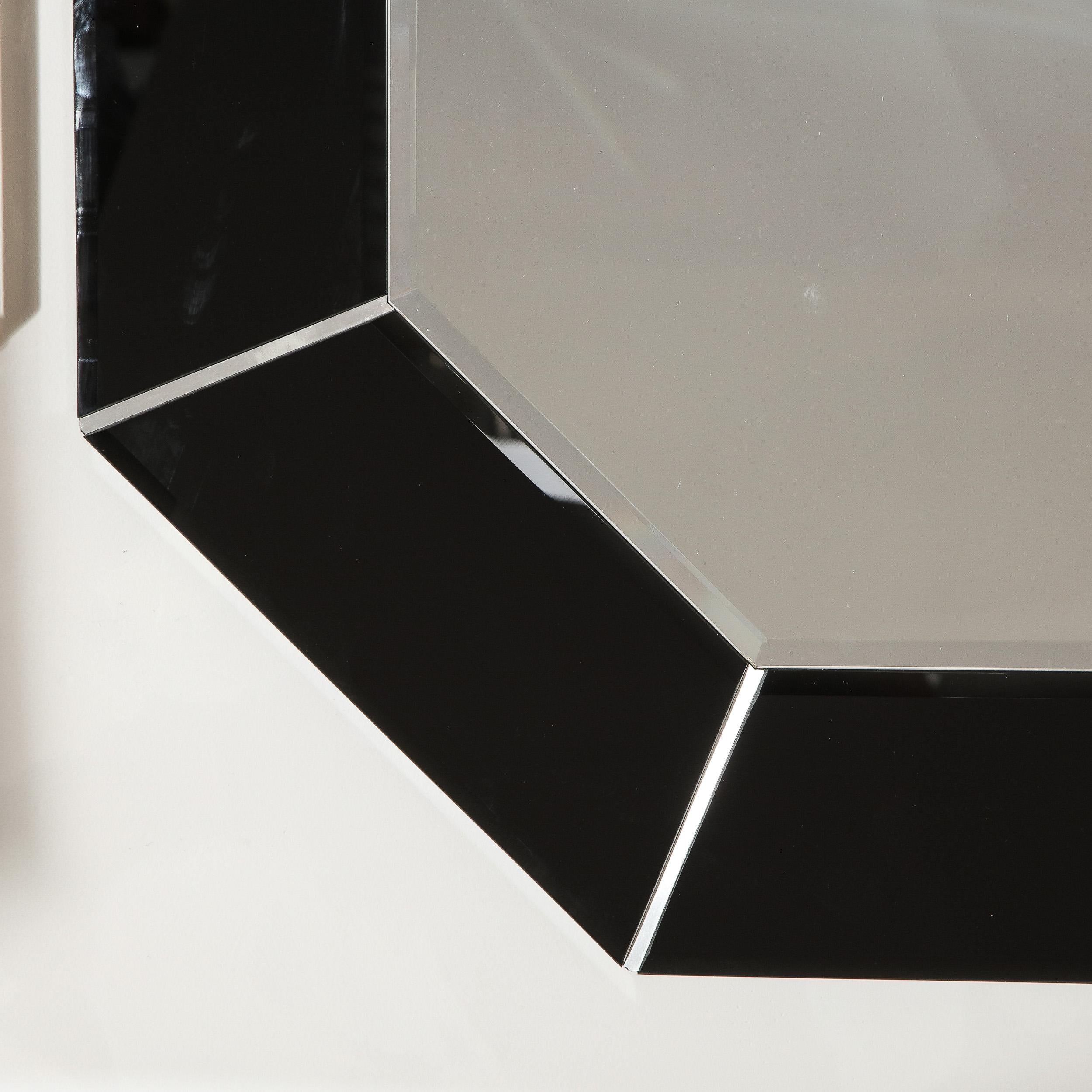 Mid-Century Modern Octagonal Beveled Smoked Mirror with Brushed Aluminum Inserts 2
