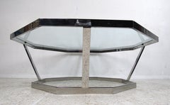 Mid-Century Modern Octagonal Chrome and Glass Coffee Table