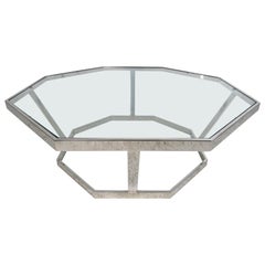 Vintage Mid-Century Modern Octagonal Chrome and Glass Coffee Table
