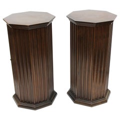 Mid-Century Modern Octagonal Fluted Mahogany Pedestals with Doors and Shelves