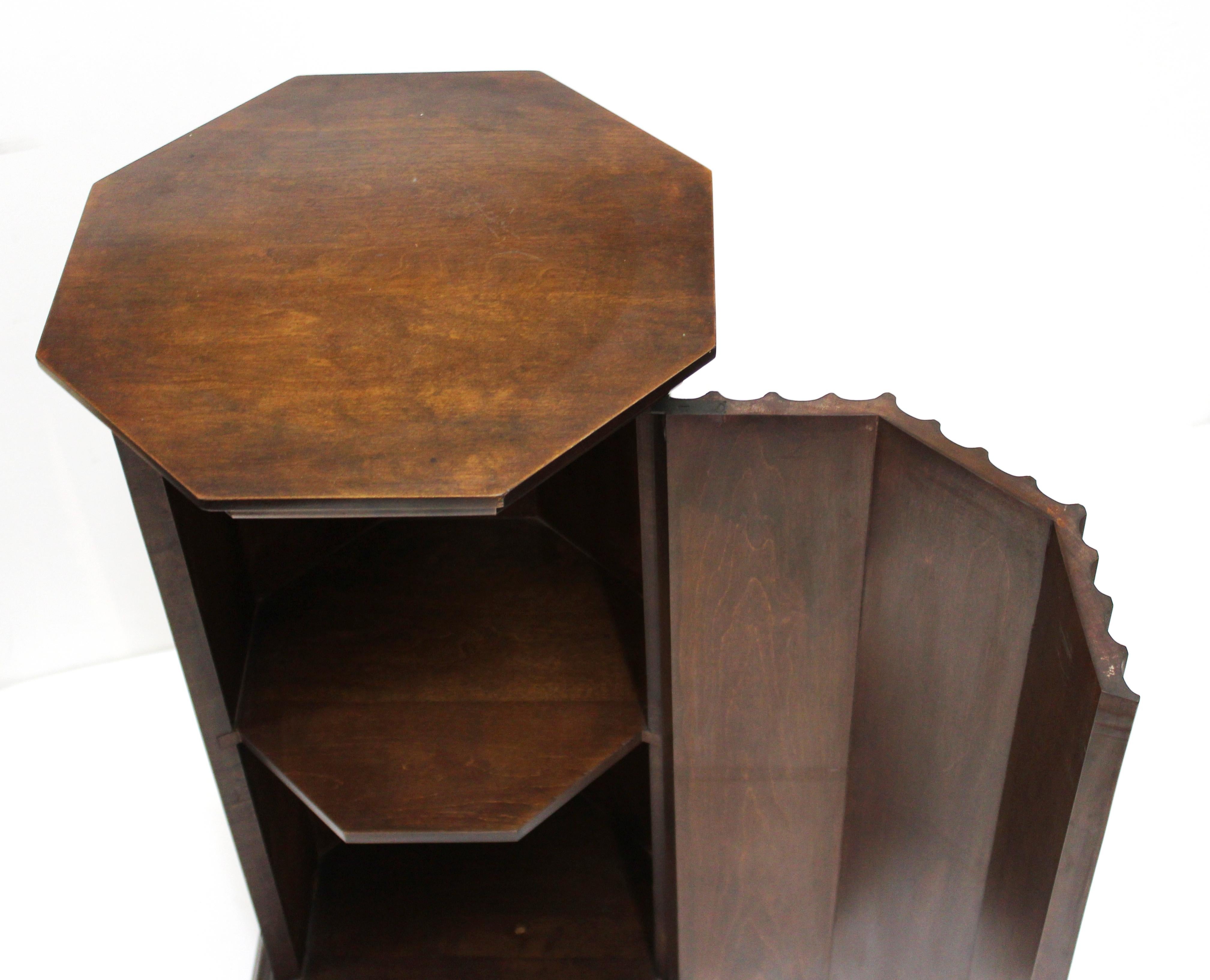 Mid-Century Modern Octagonal Fluted Mahogany Pedestals with Doors and Shelves 6