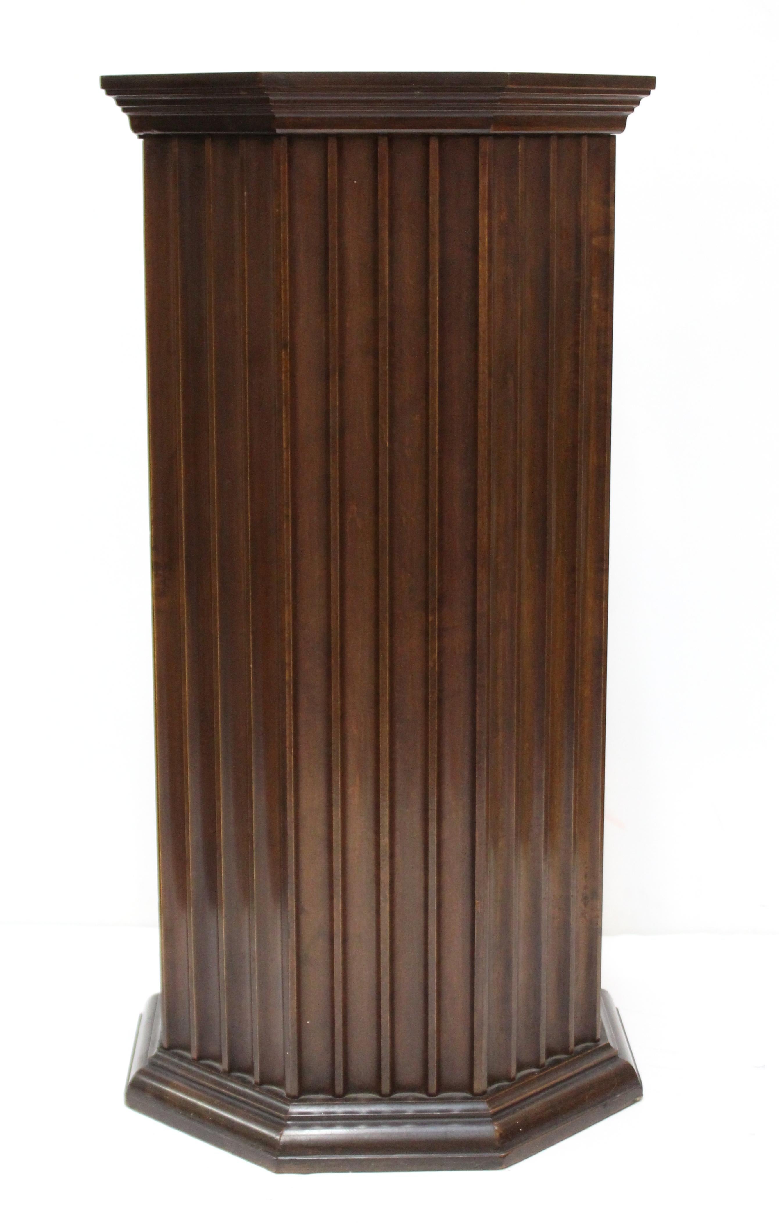 Mid-Century Modern Octagonal Fluted Mahogany Pedestals with Doors and Shelves 8