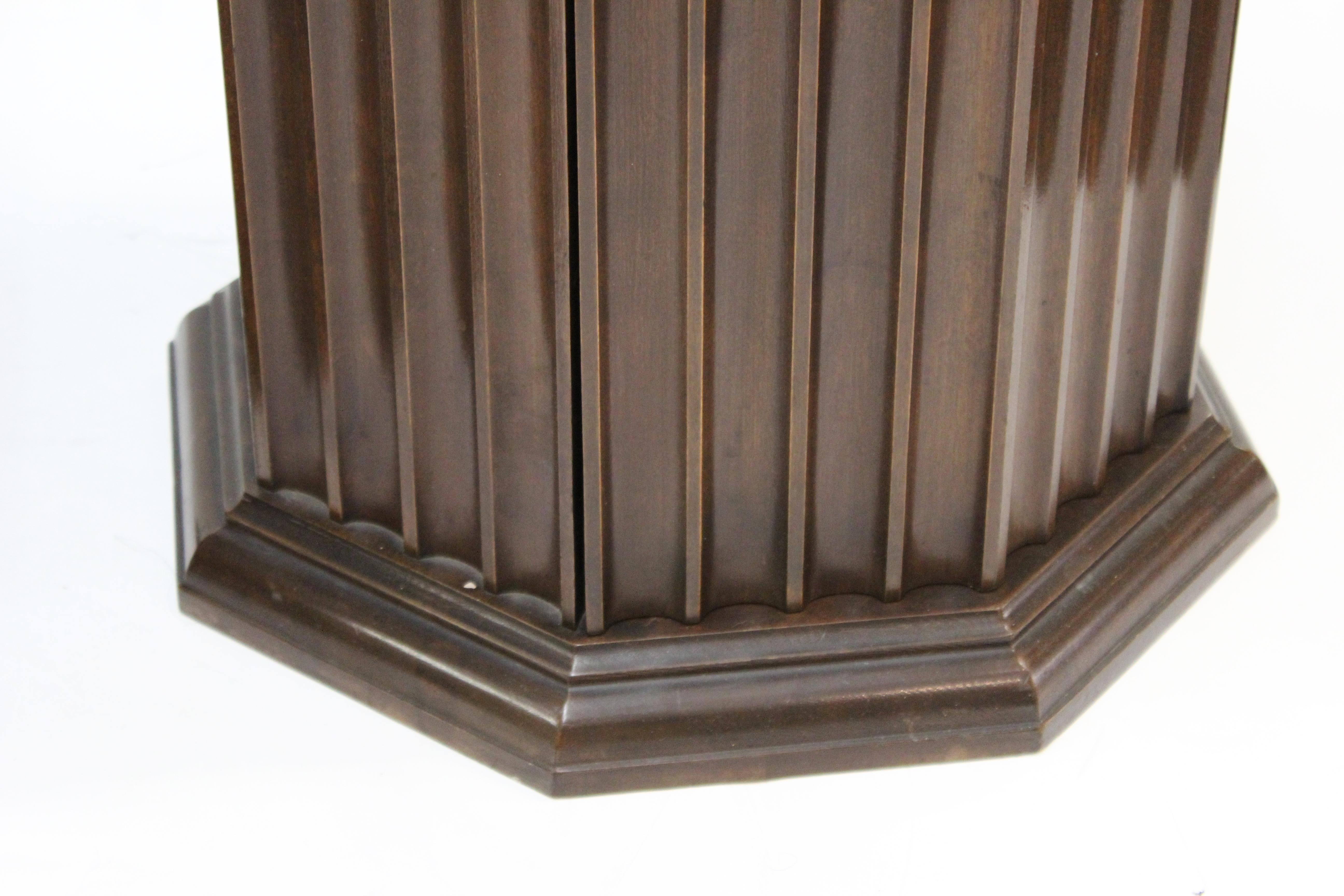 Mid-Century Modern Octagonal Fluted Mahogany Pedestals with Doors and Shelves 3